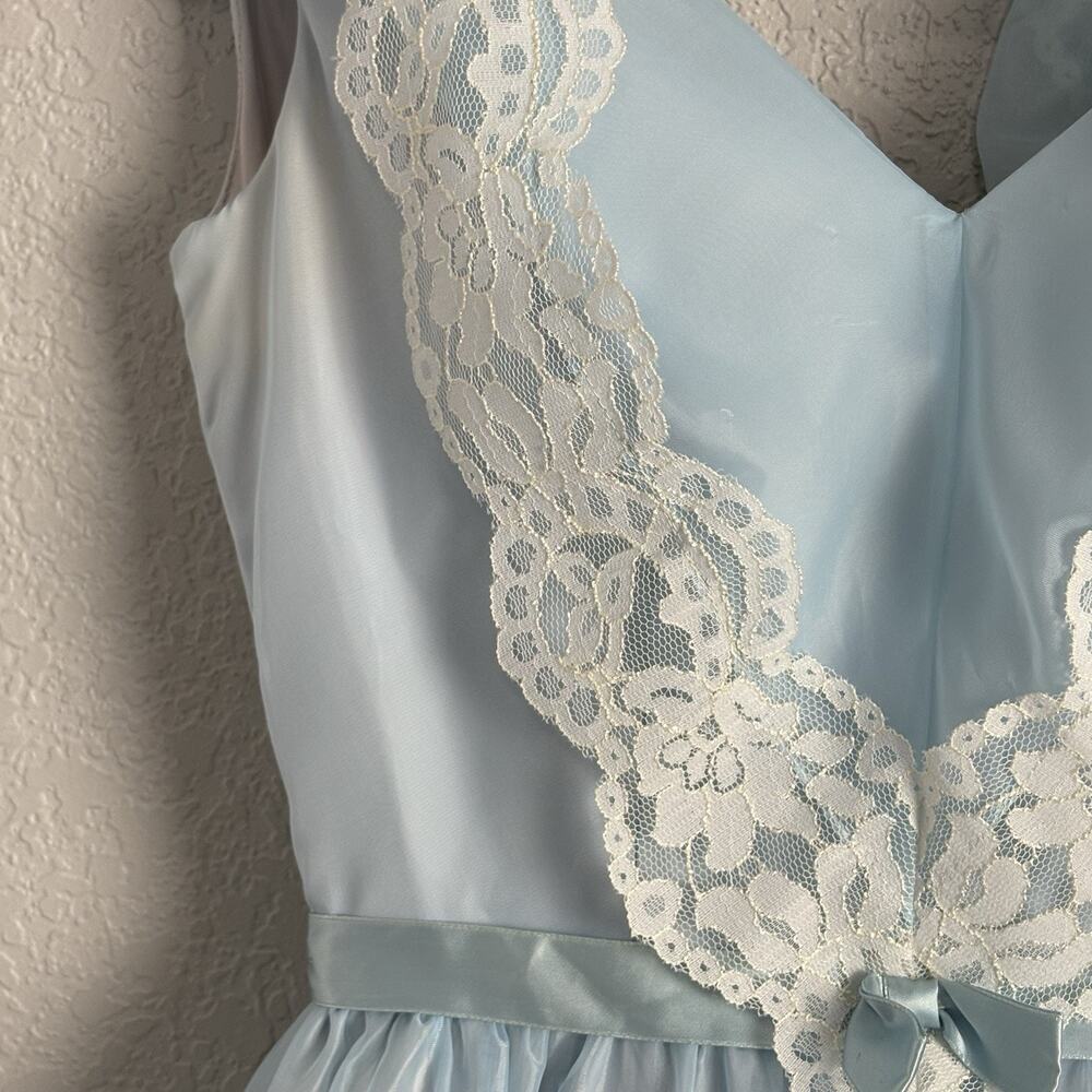 Vintage 70s Prairie Maxi Dress Gown Chiffon Lace Ruffles Light Blue Size XS - Picture 8 of 12